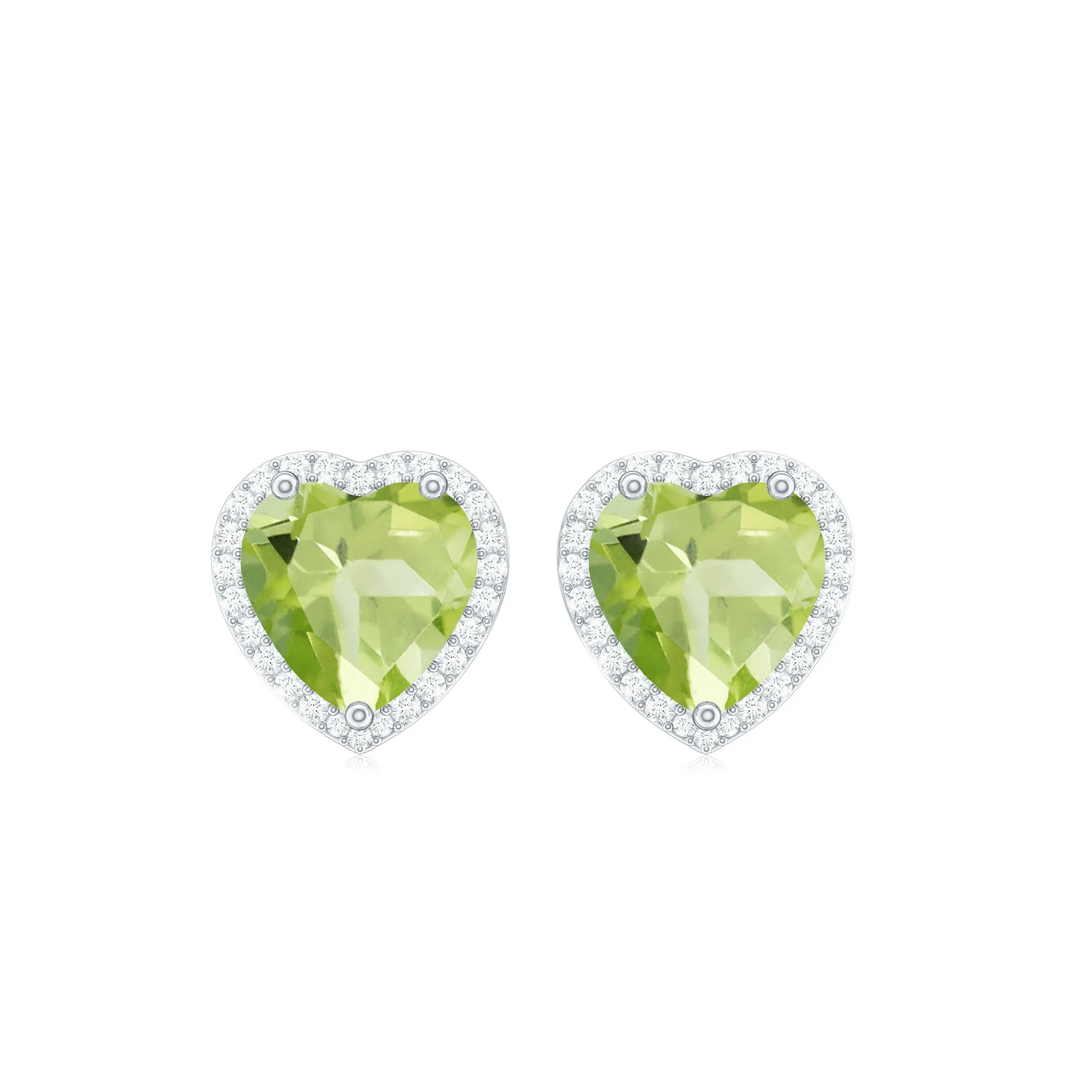 4.50 CT Halo Stud Earrings with Heart Shaped Peridot and Moissanite