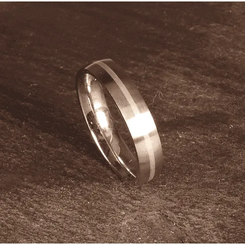 5mm Steel & Silver inlay Two Tone Ring