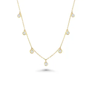 7 Stone Diamond Dangle Necklace, Bezel Set Diamond Station Necklace (1.50 ct.) in 14K Gold Chain