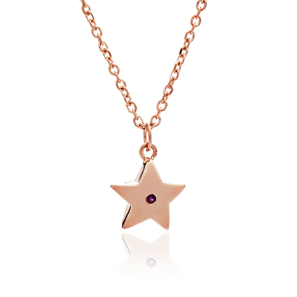 75% DISCOUNT Glittering 18ct Rose Gold Vermeil Silhouette  Star Charm  Pendant Necklace with orange sapphire or ruby