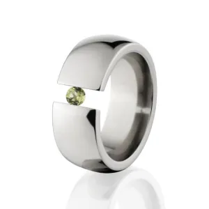 8mm Peridot Ring, Peridot Tension Set Ring, Titanium Tension Set Ring