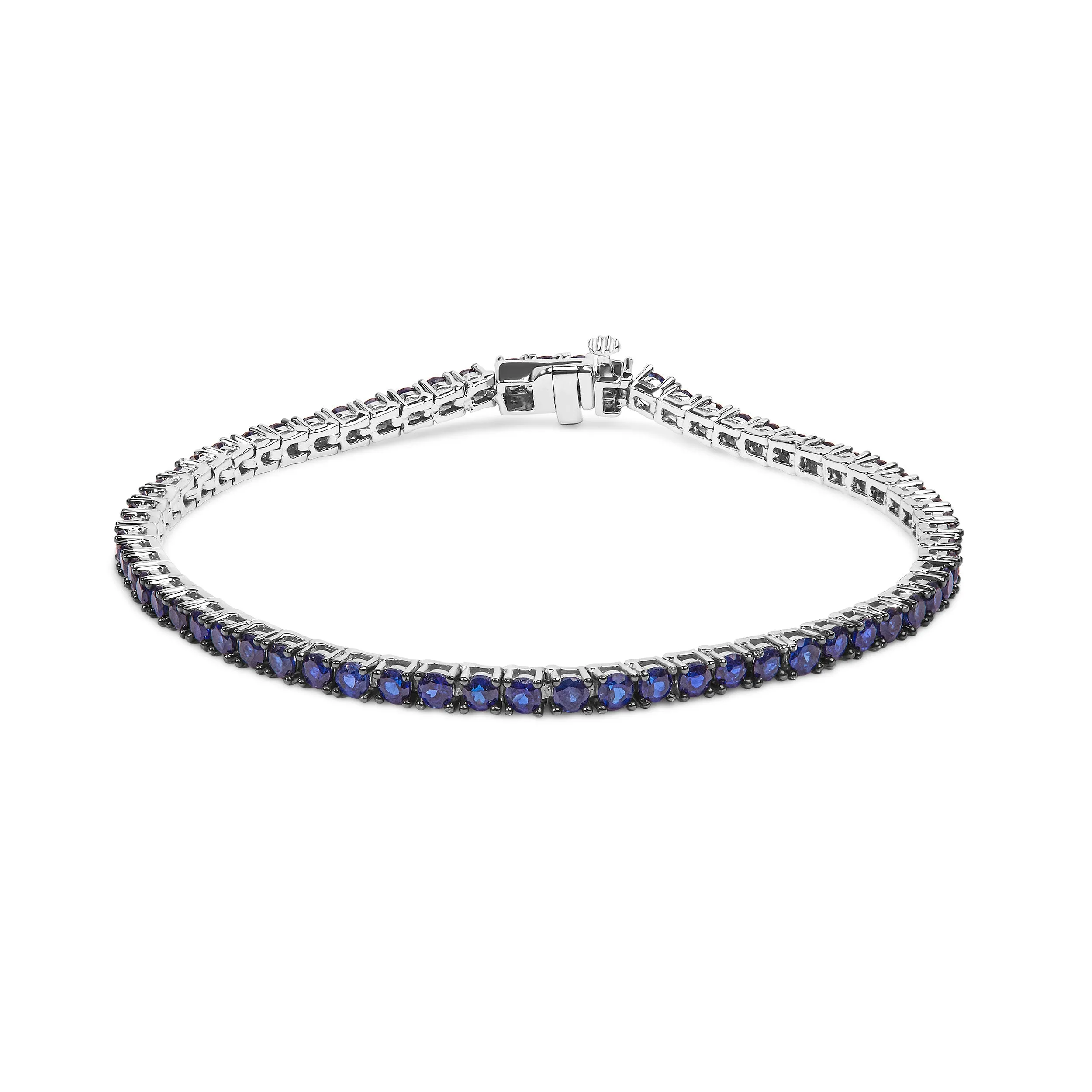 .925 Sterling Silver 5 3/4 Cttw Round Created Blue Sapphire Tennis Bracelet