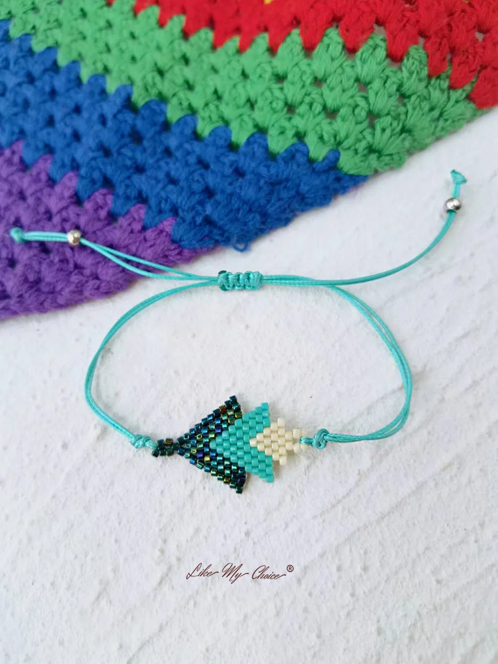 Adjustable Drawstring Beaded Bracelet Miyuki Emerald Arrow