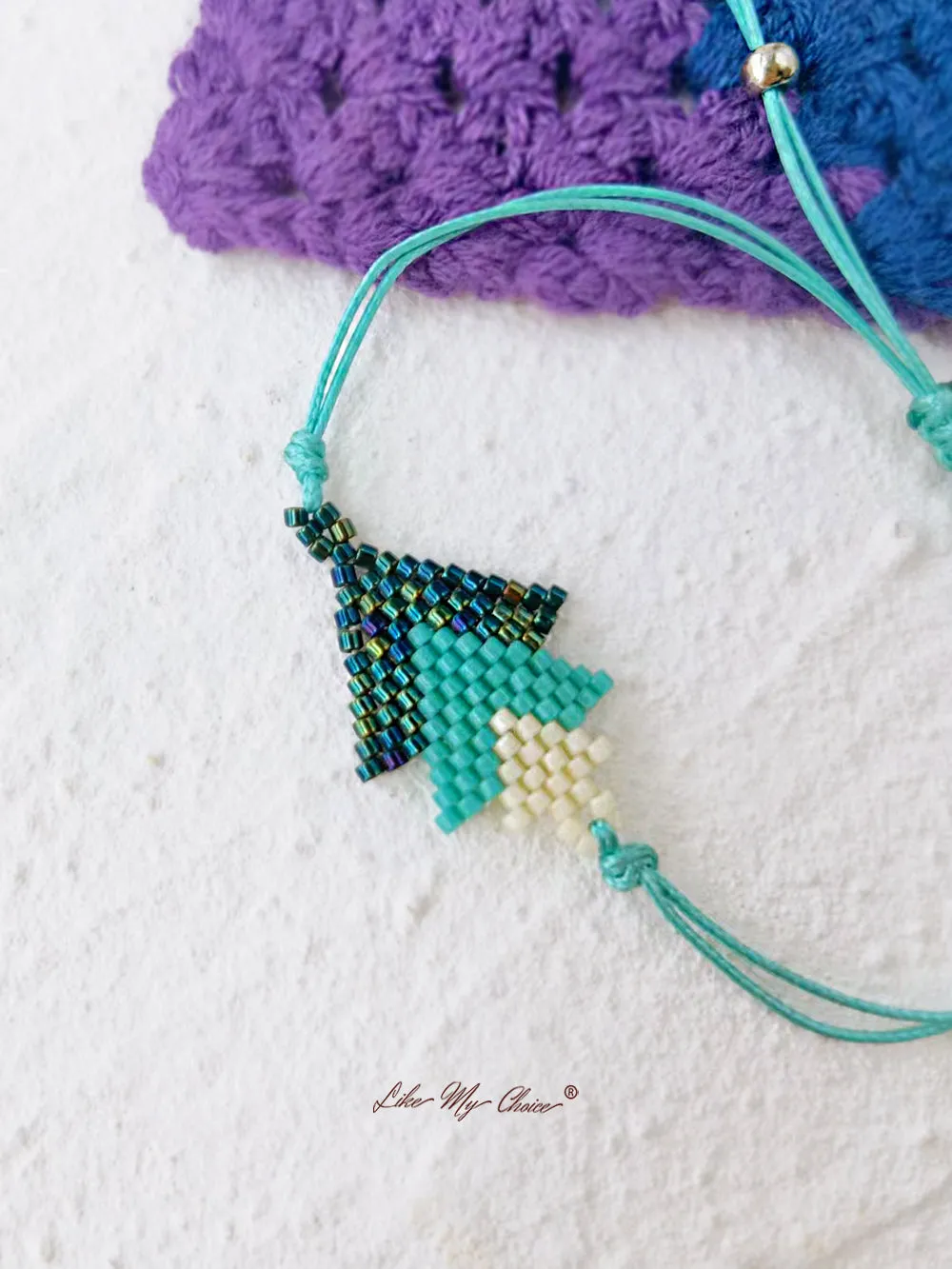 Adjustable Drawstring Beaded Bracelet Miyuki Emerald Arrow