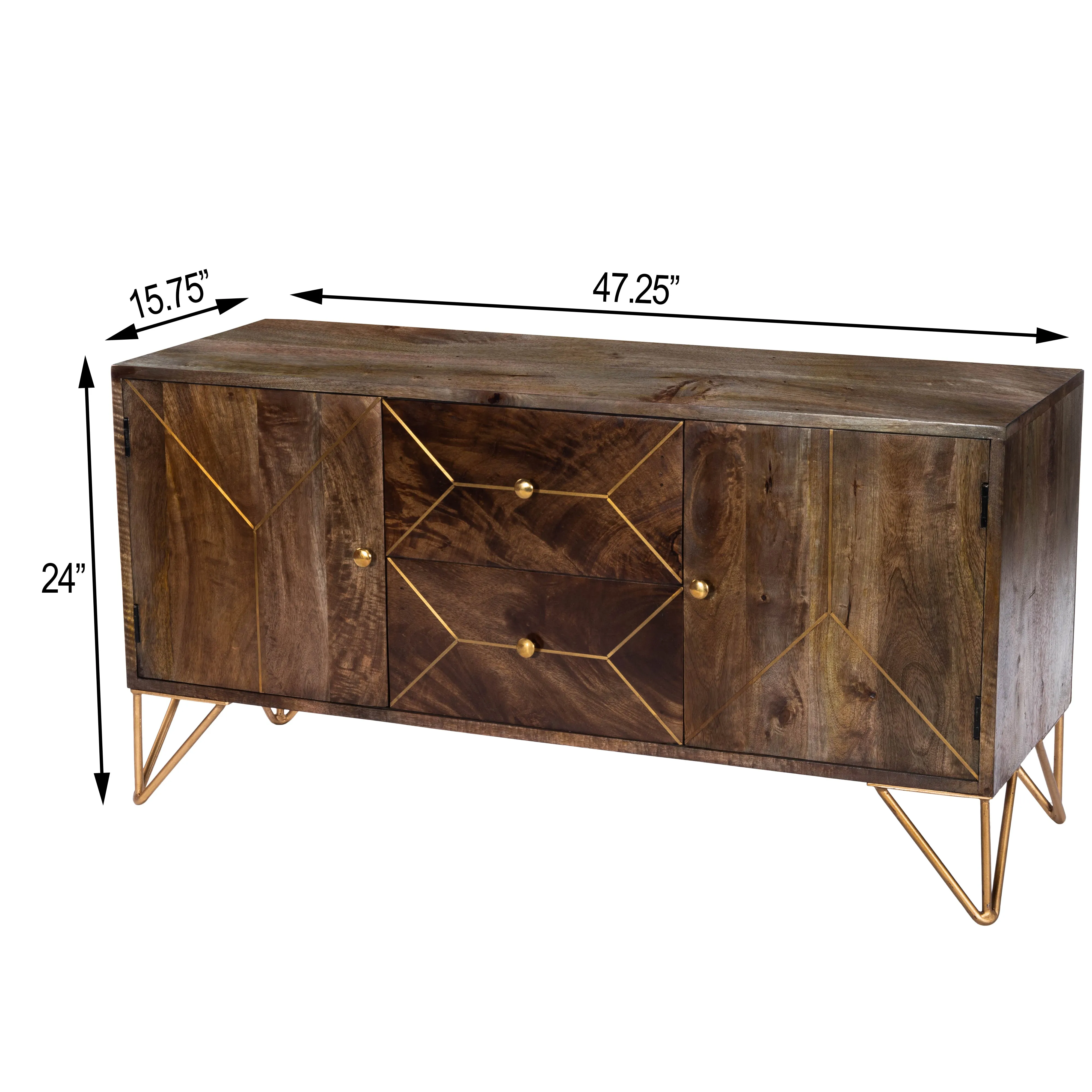 Alda 47" Wood & Brass Metal Inlay 47.25" Tv Stand in Medium Brown  5478140