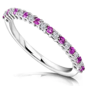 Alternating Pink Sapphire White Diamond Gold Band (1/4ct TCW)