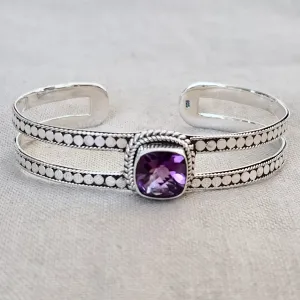 Amethyst .925 Sterling Silver Cuff Bracelet from Bali