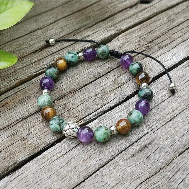 Amethyst & African Turquoise Bracelet/Necklace/Mala Set