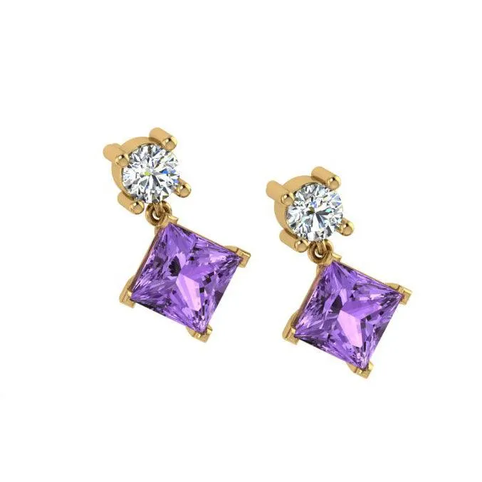 Amethyst and Diamond Stud Earrings