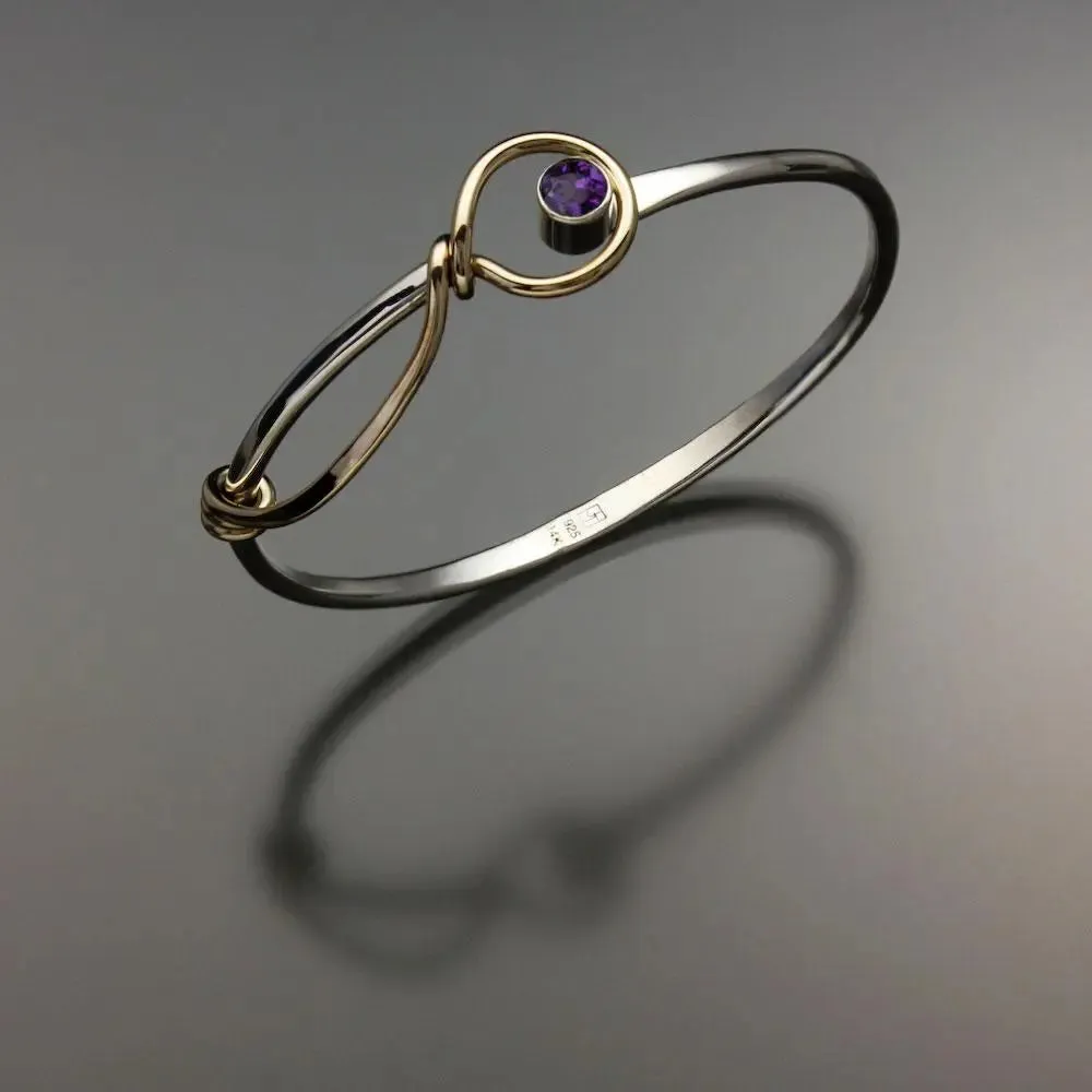 Amethyst Bracelet BRA521AM Sterling Silver and 14K Gold by John Tzelepis Jewelry