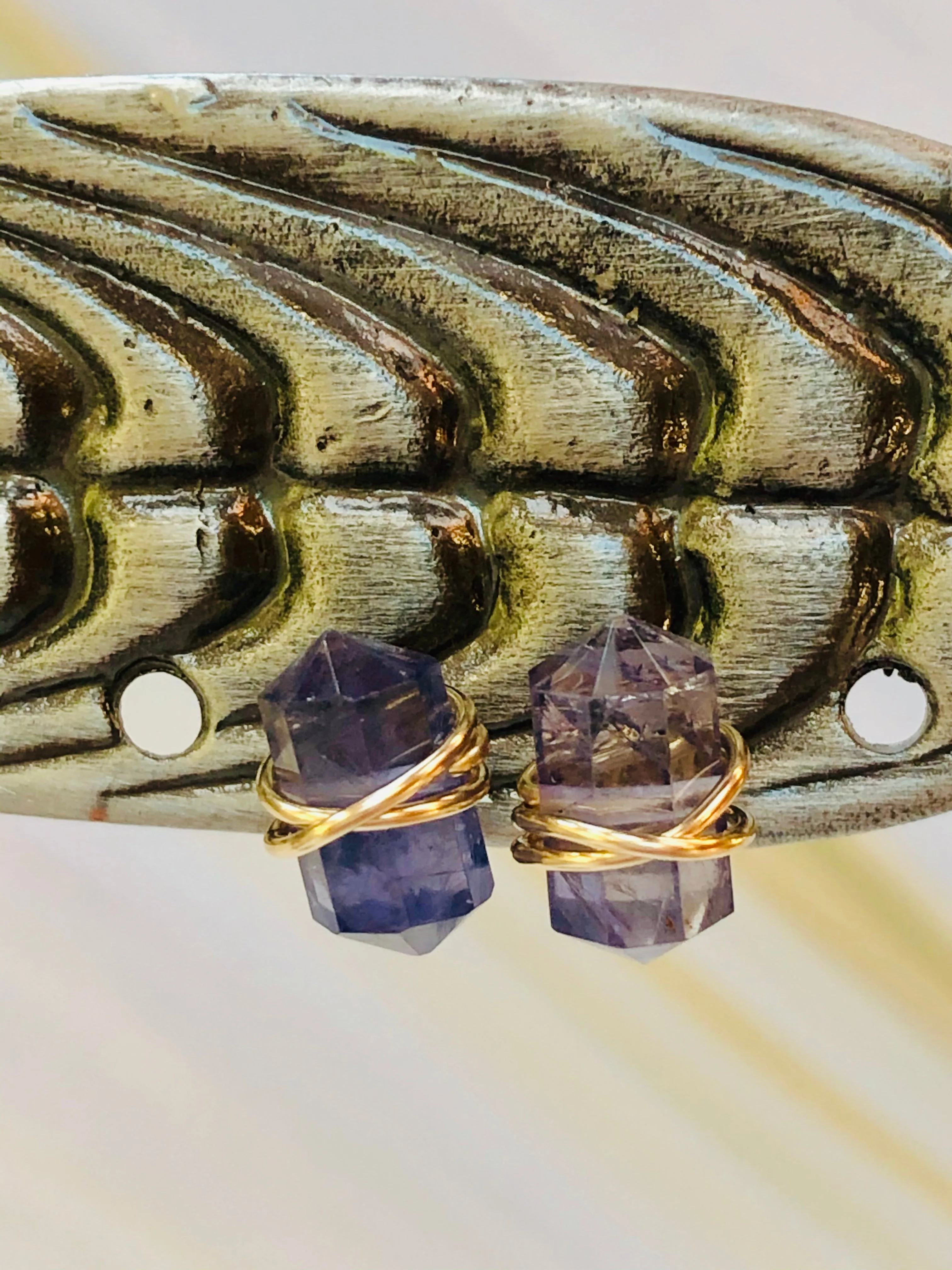 Amethyst Crystal Post Earrings, dainty amethyst stud earrings, artisan amethyst earrings