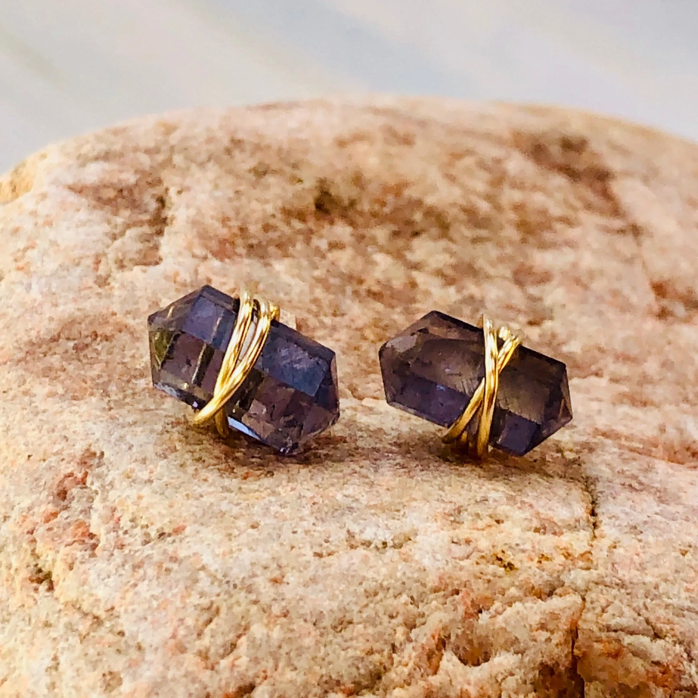 Amethyst Crystal Post Earrings, dainty amethyst stud earrings, artisan amethyst earrings