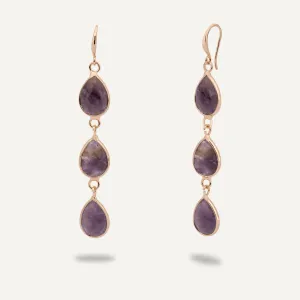 Amethyst Drop Earrings In Gold-Tone