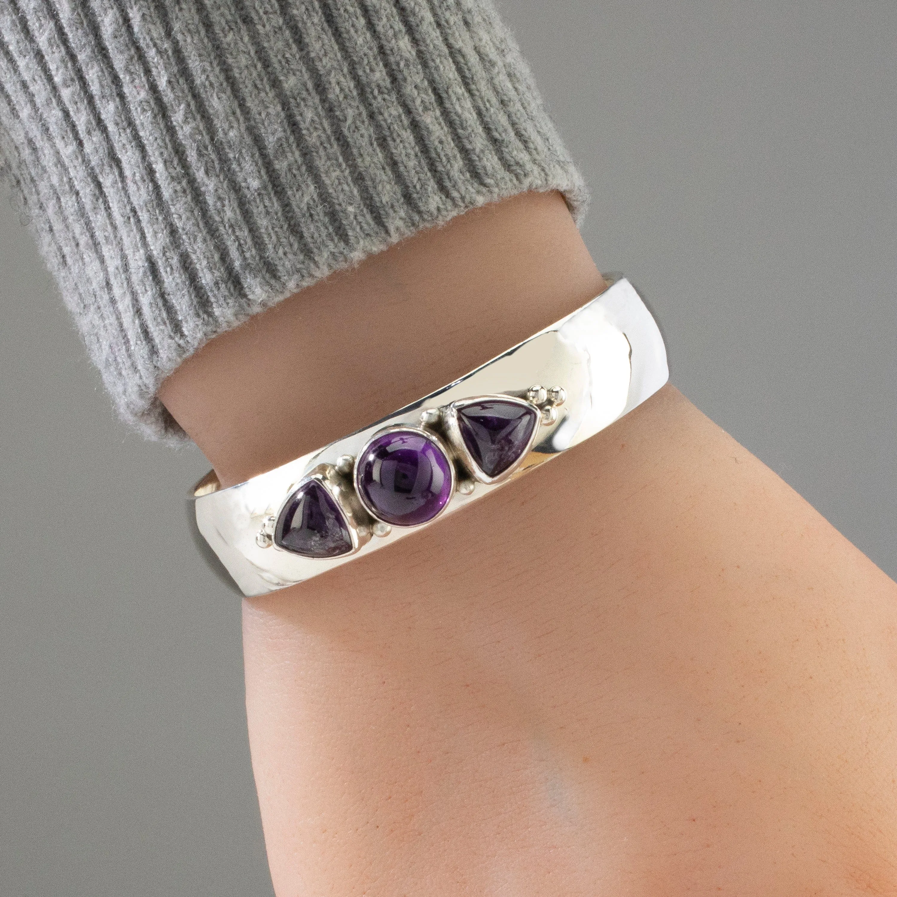 Amethyst Livingston Navajo USA Native American Made 925 Sterling Silver Cuff