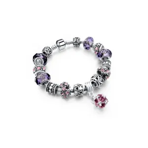 Amethyst Swarovski Elements Crystal Charm Hanging Ball Bracelet Silver Plated