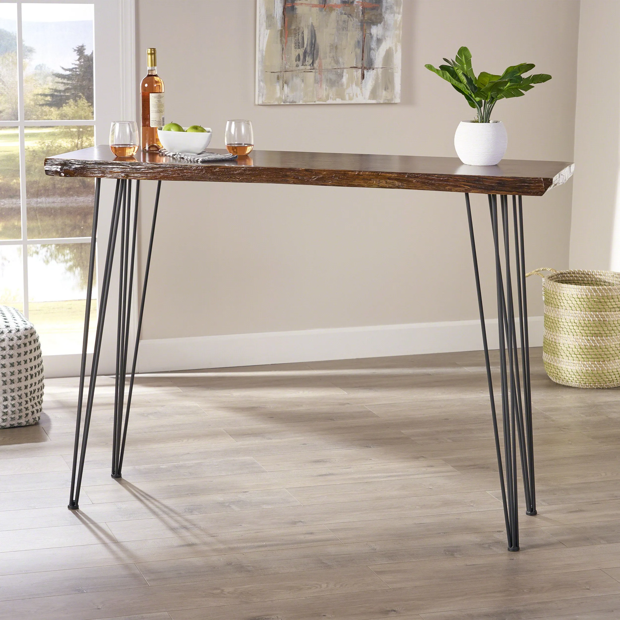 Aneissa Industrial Faux Live Edge Rectangular Bar Table, Natural