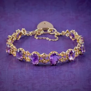 Antique Edwardian Amethyst Bracelet 9ct Gold Dated 1906