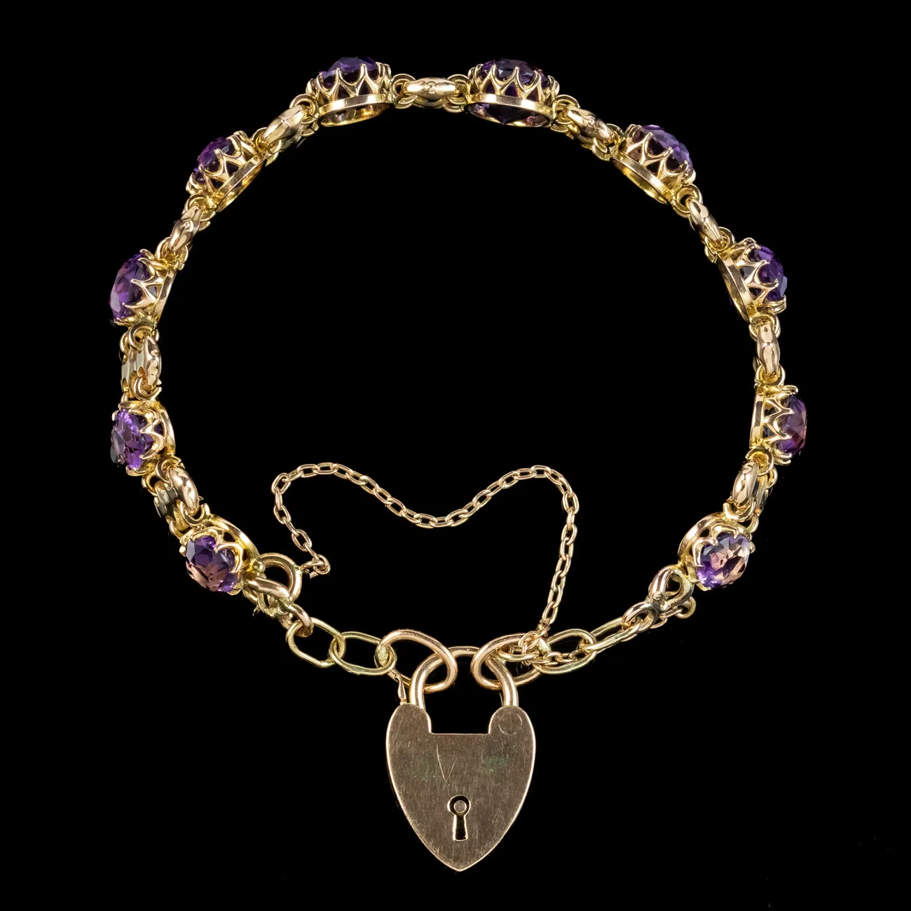 Antique Edwardian Amethyst Bracelet 9ct Gold Dated 1906