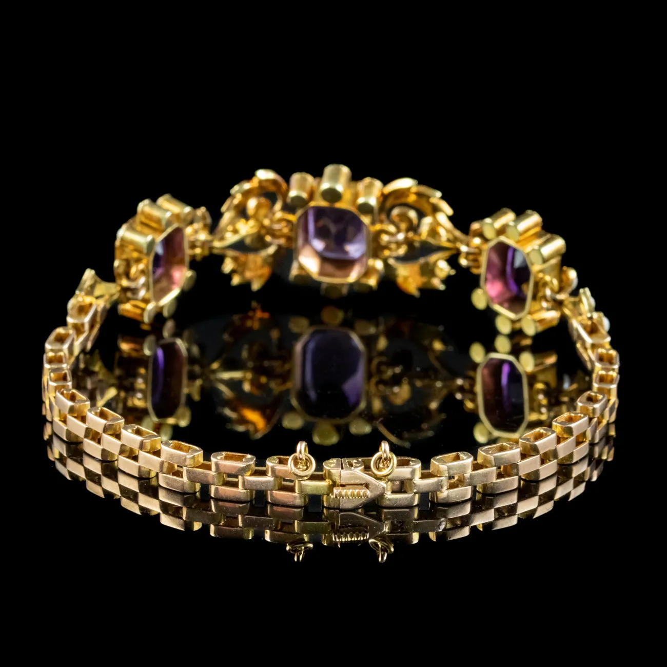 Antique Edwardian Amethyst Pearl Bracelet 15ct Gold