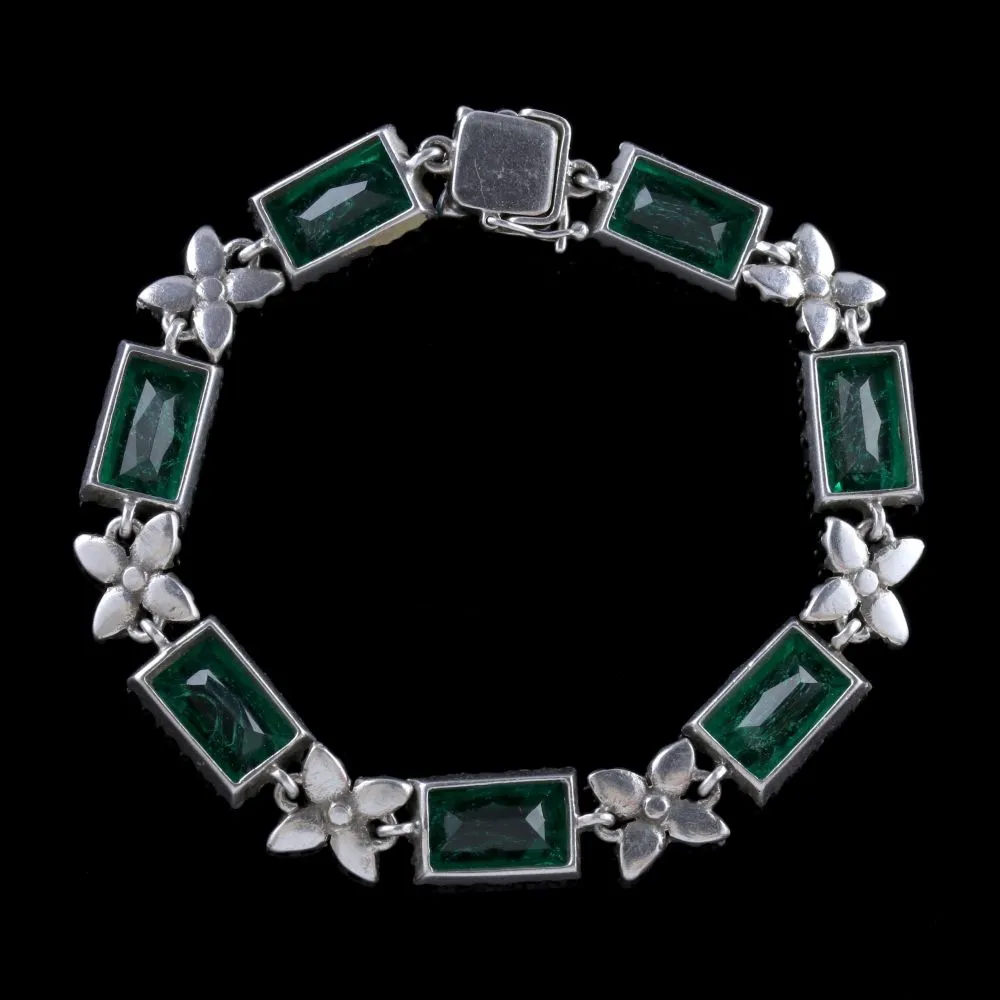 Antique Victorian Bracelet Silver Green Paste Circa 1880