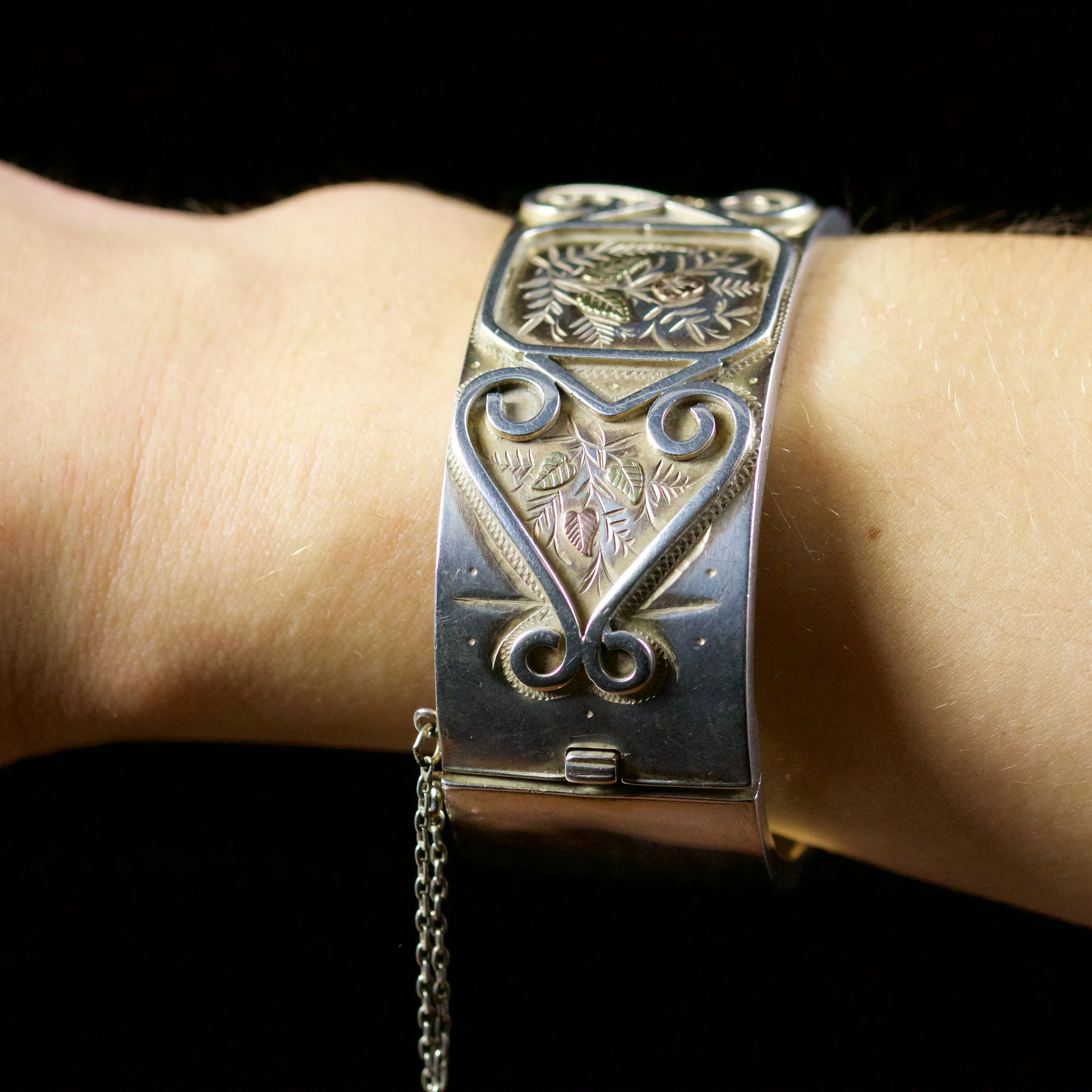 Antique Victorian Forget Me Not Bangle Silver Circa 1880