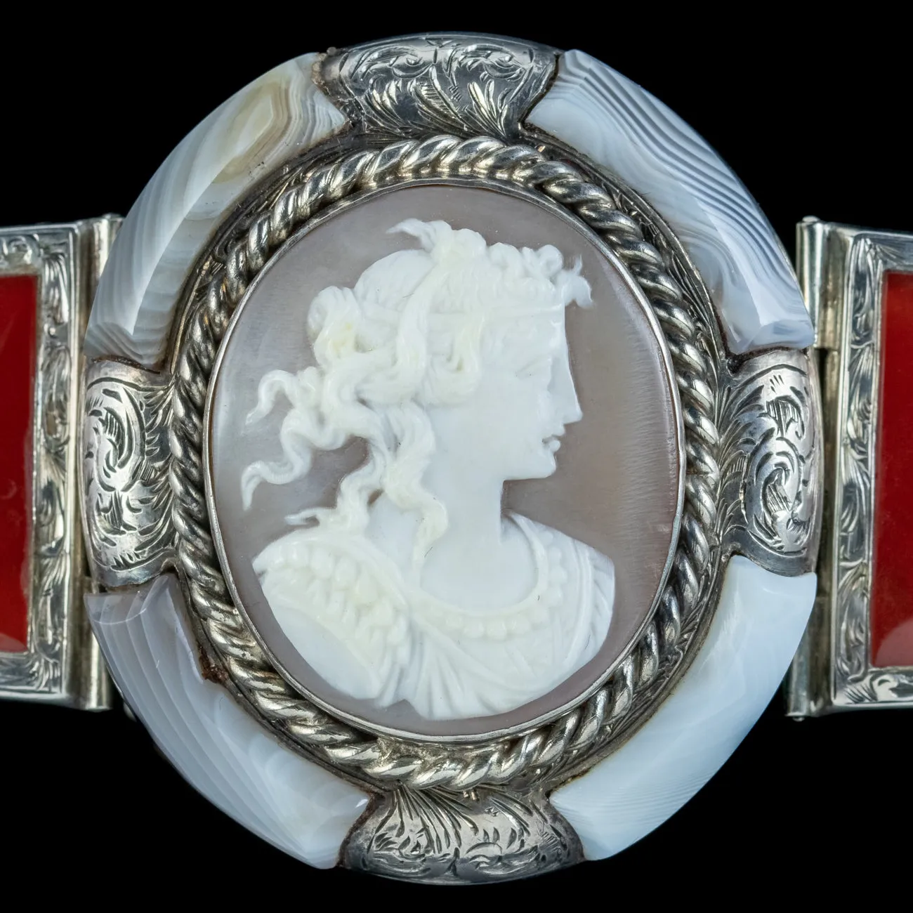 Antique Victorian Scottish Silver Agate Cameo Bracelet