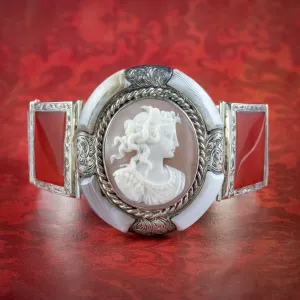 Antique Victorian Scottish Silver Agate Cameo Bracelet