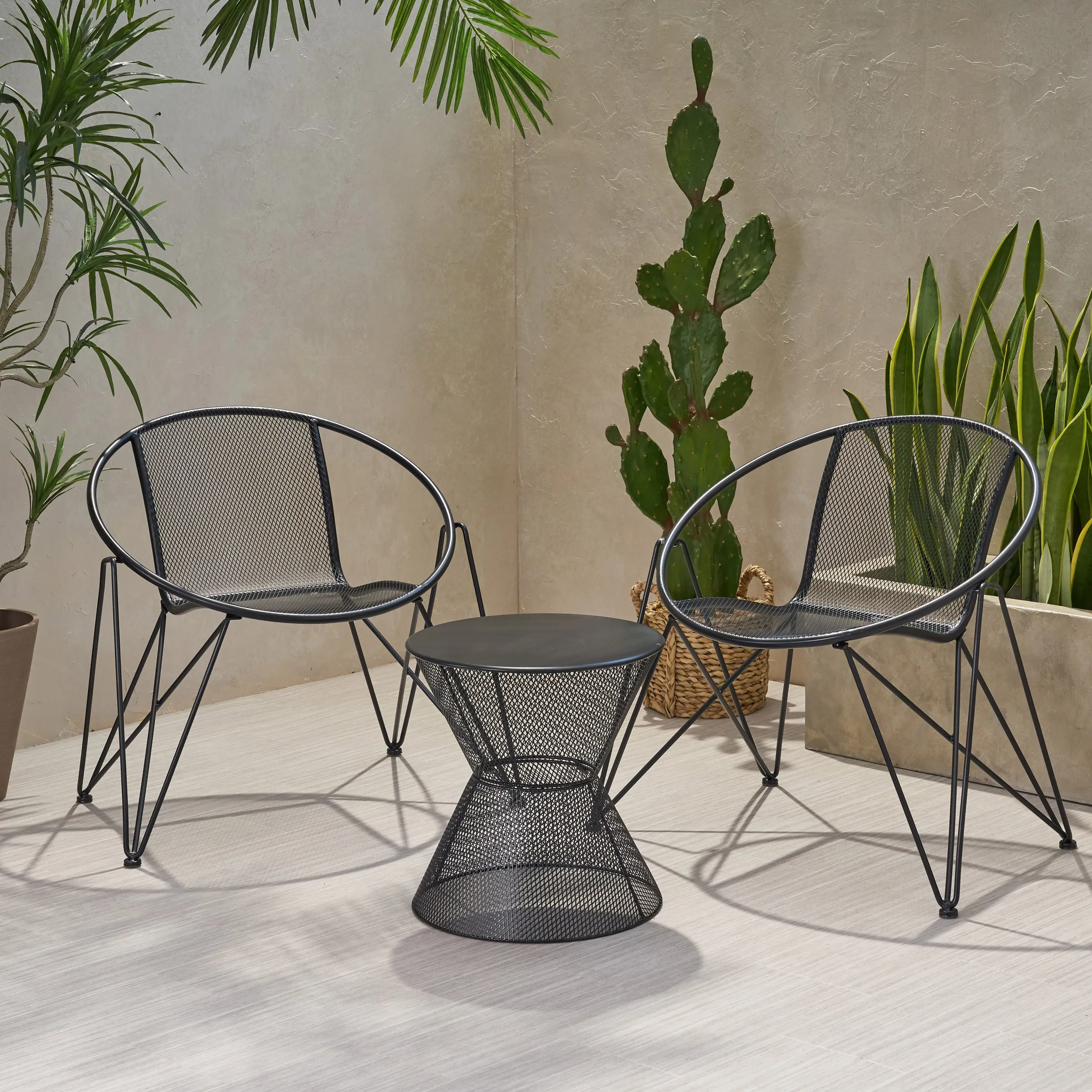 Ariella Modern Outdoor Iron Chat Set with Side Table