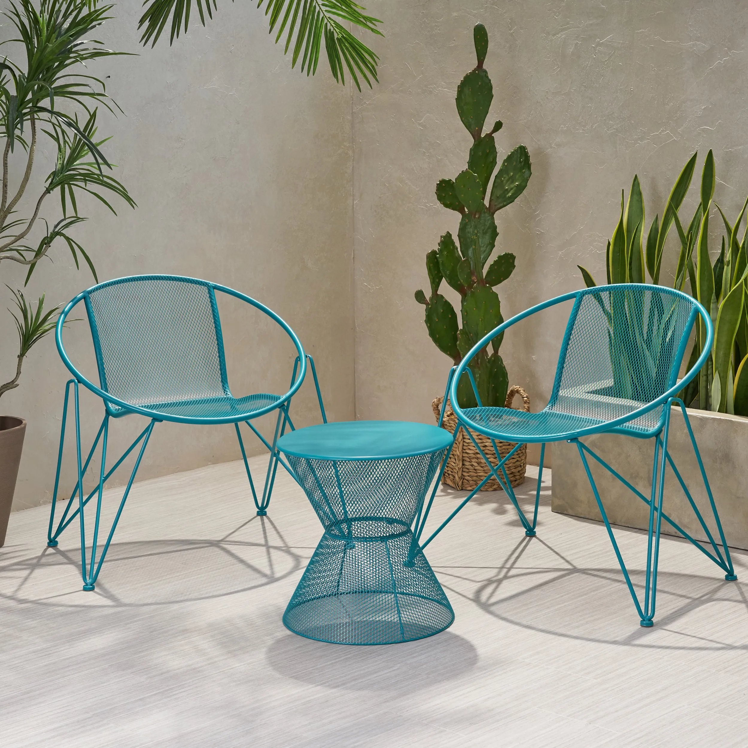 Ariella Modern Outdoor Iron Chat Set with Side Table