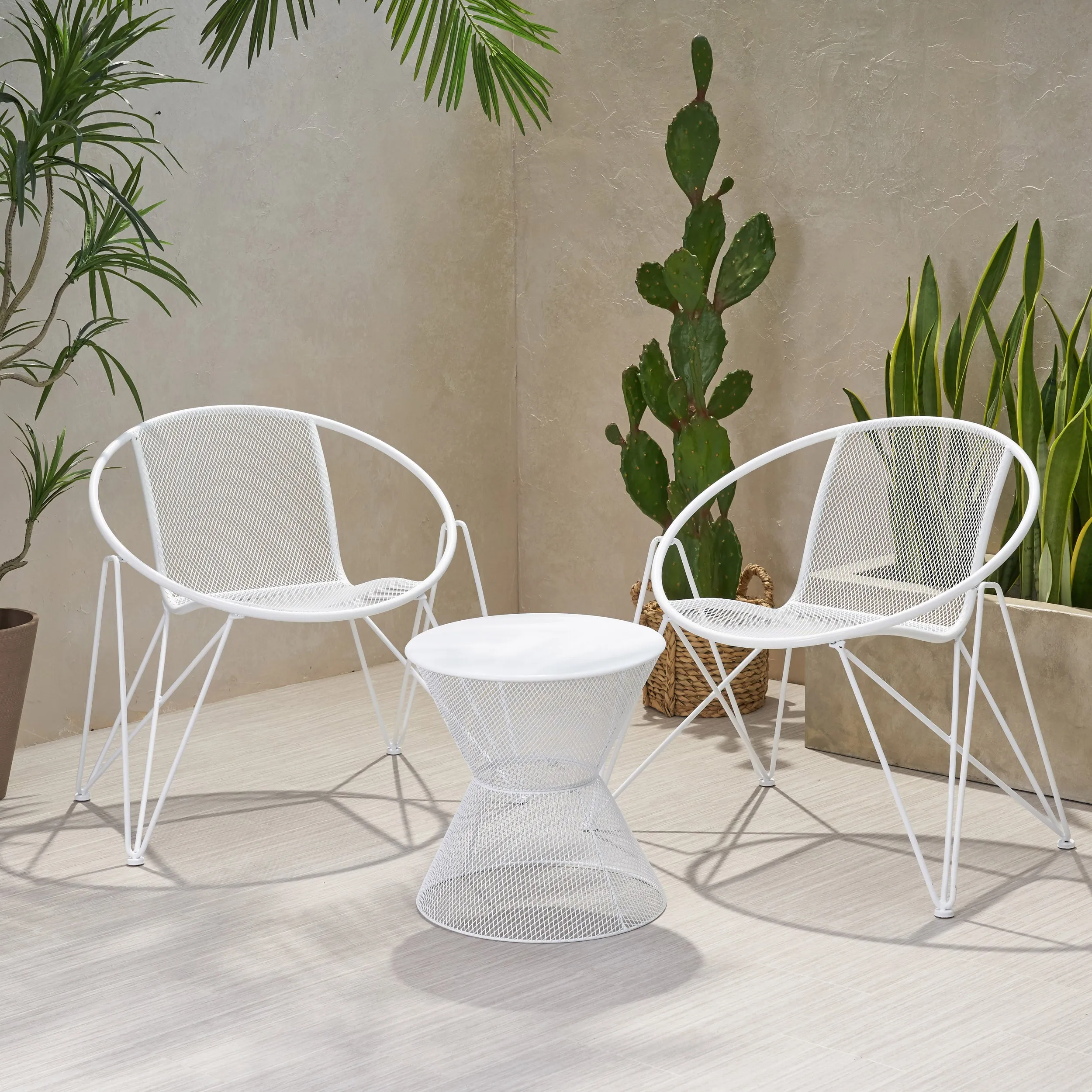 Ariella Modern Outdoor Iron Chat Set with Side Table