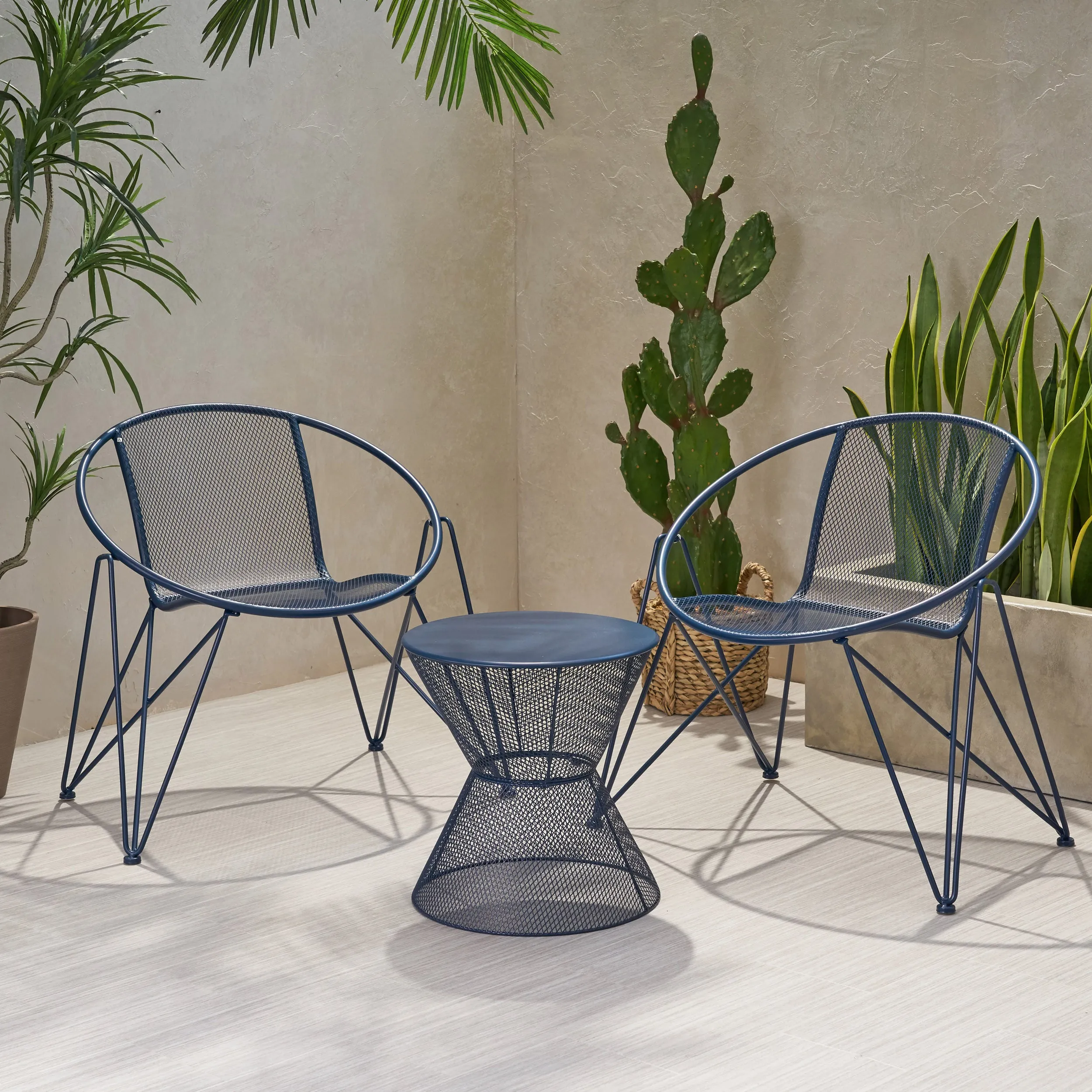 Ariella Modern Outdoor Iron Chat Set with Side Table