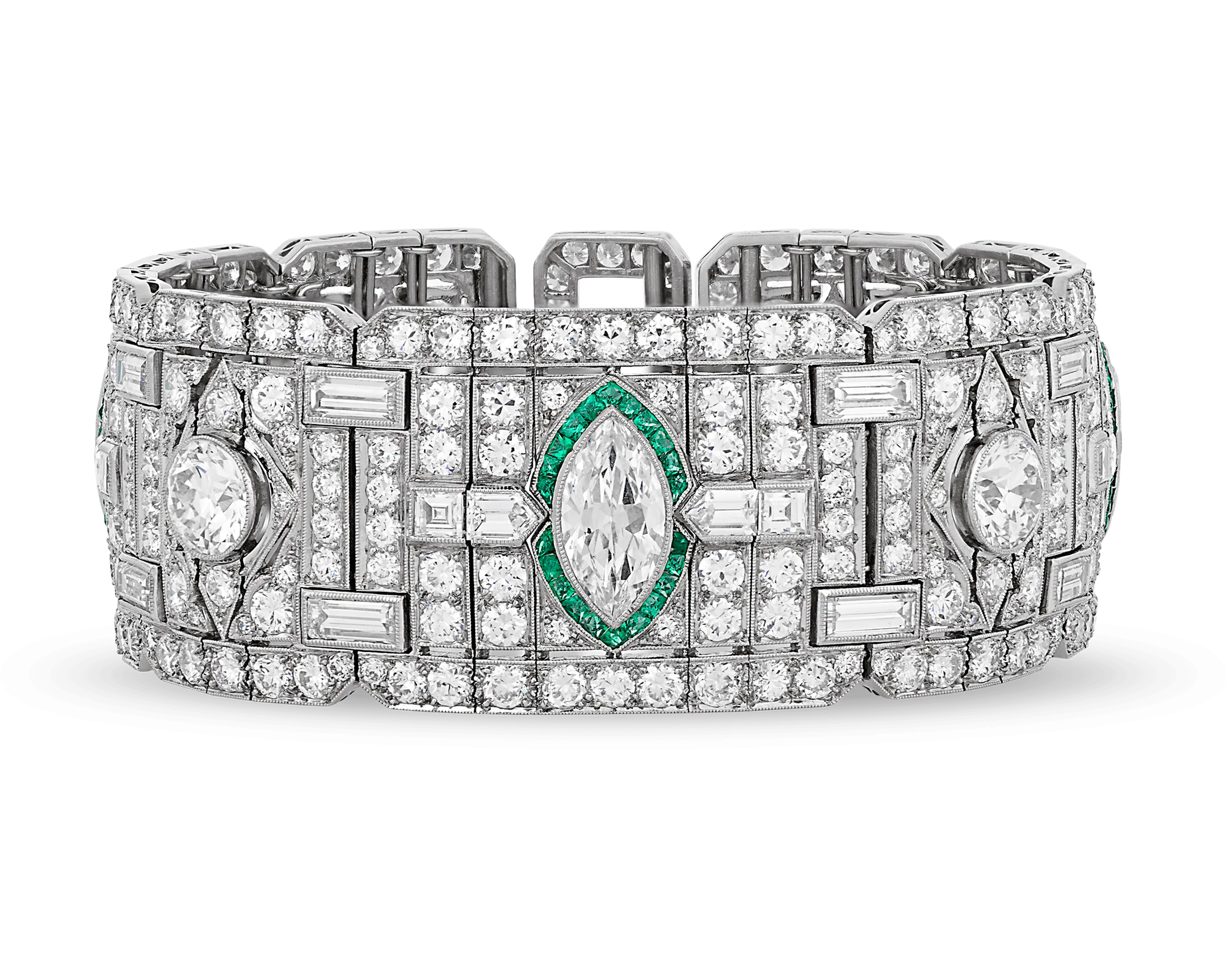 Art Deco Diamond and Emerald Bracelet