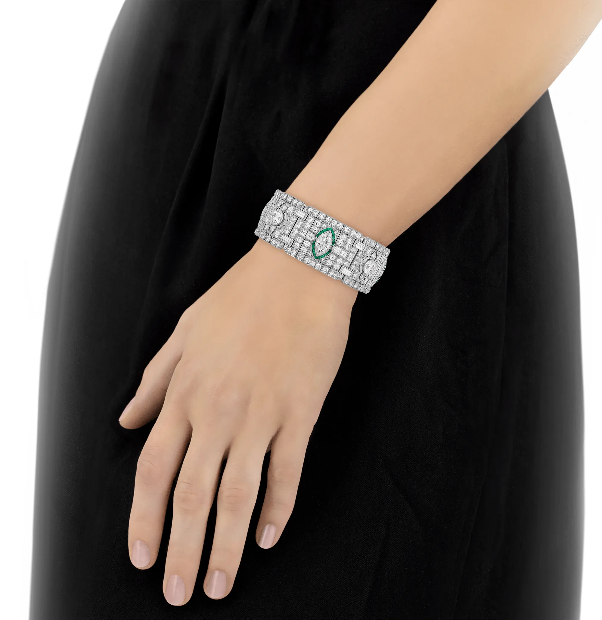 Art Deco Diamond and Emerald Bracelet