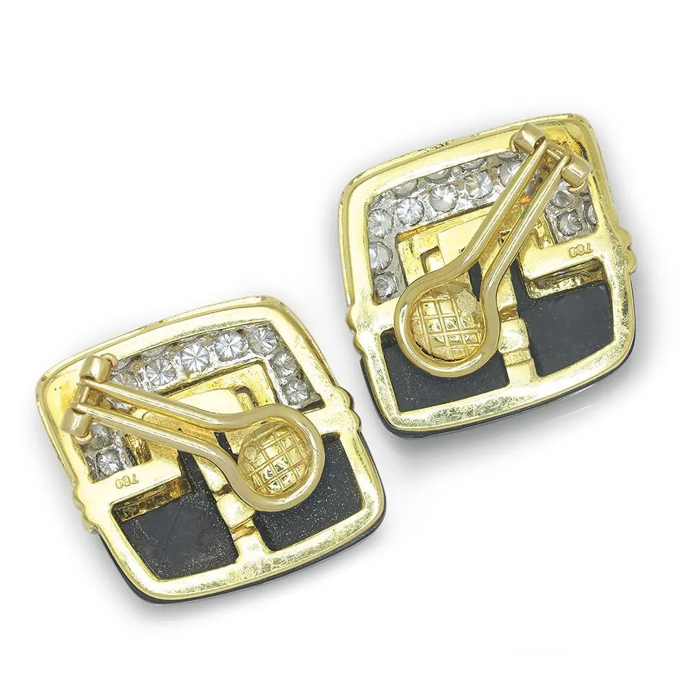 Art Deco Inspired Diamond Earrings 18K Two Tone Gold 1.75ctw