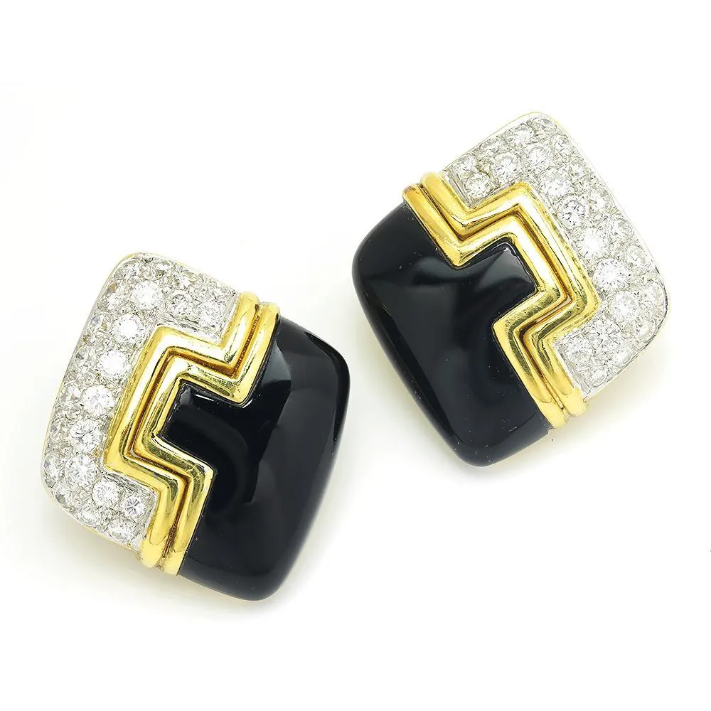 Art Deco Inspired Diamond Earrings 18K Two Tone Gold 1.75ctw