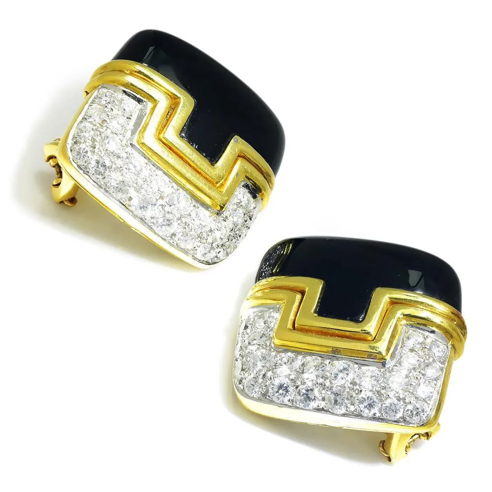 Art Deco Inspired Diamond Earrings 18K Two Tone Gold 1.75ctw