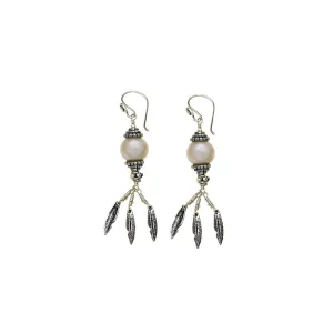 Artknots Feather Sterling Silver Pearl Peridot Drop Earring