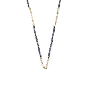 Ashley Gold Stainless Steel Gold Plated CZ Bezel Set And Hematite Beaded Necklace