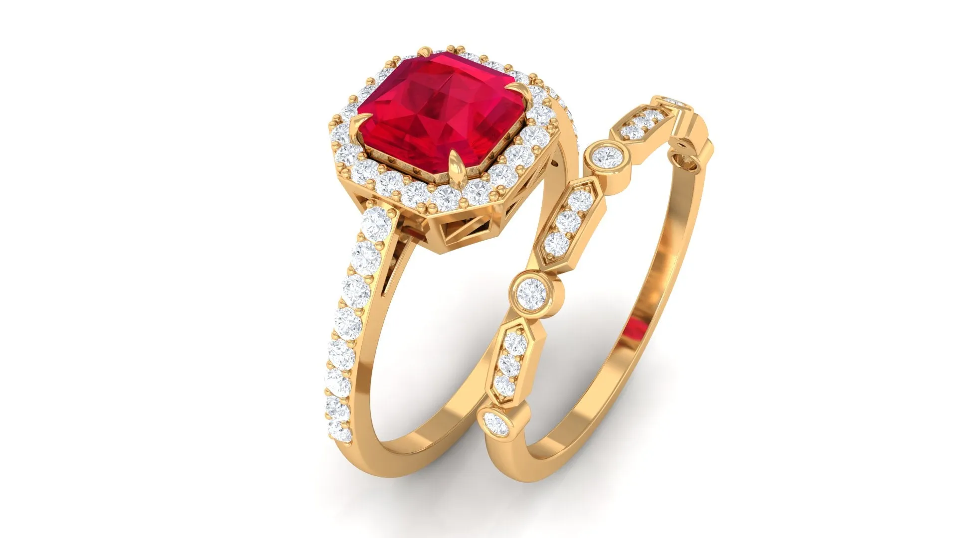 Asscher Created Ruby Stackable Ring Set