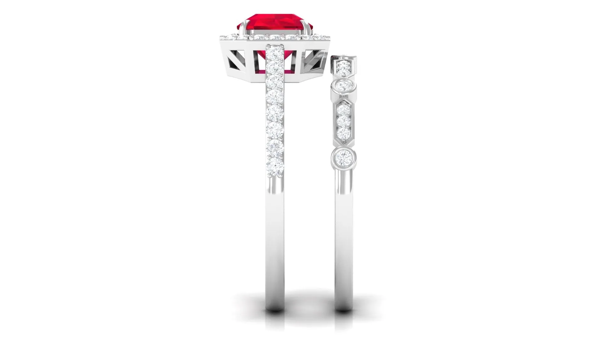 Asscher Created Ruby Stackable Ring Set