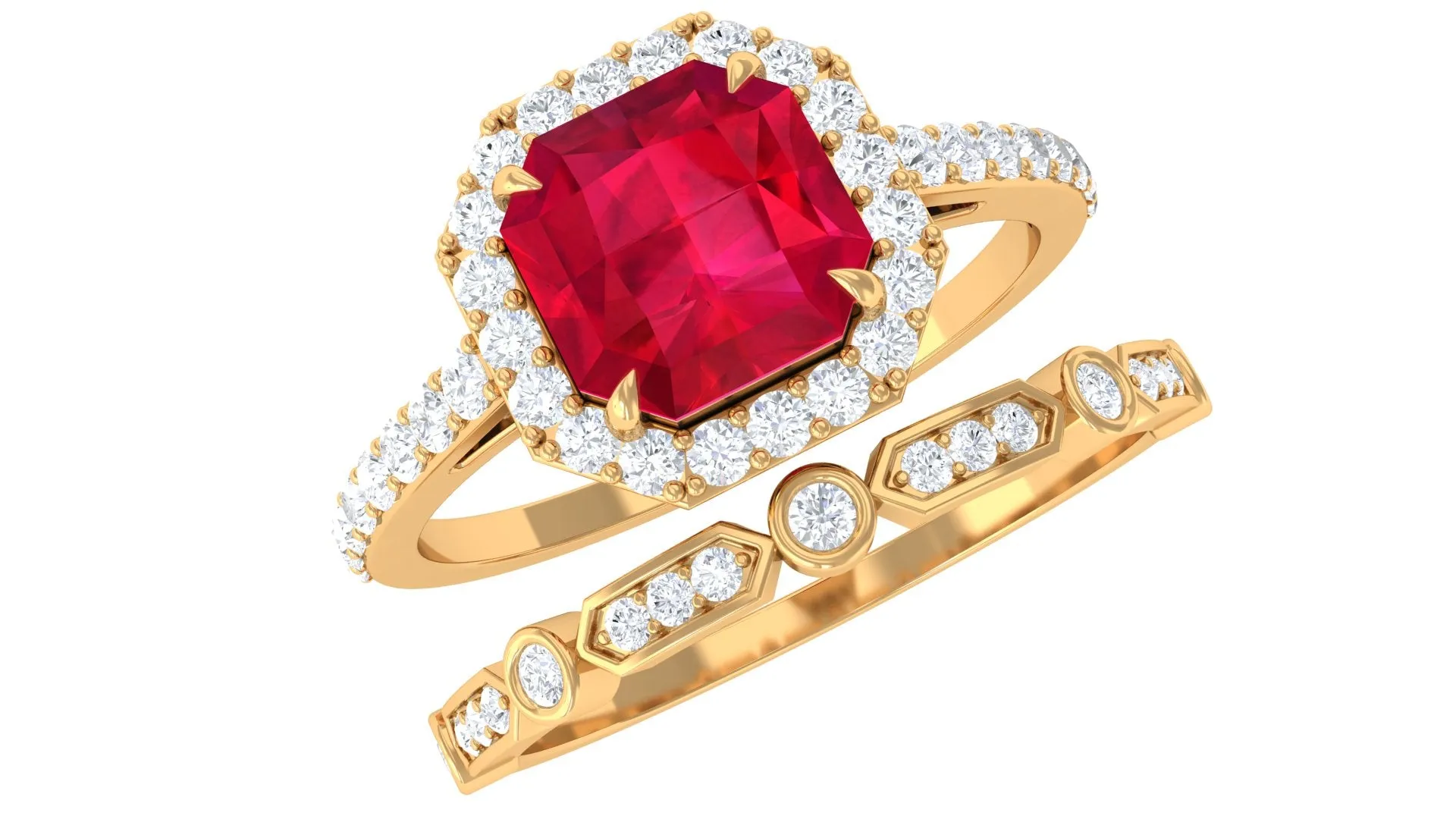 Asscher Created Ruby Stackable Ring Set