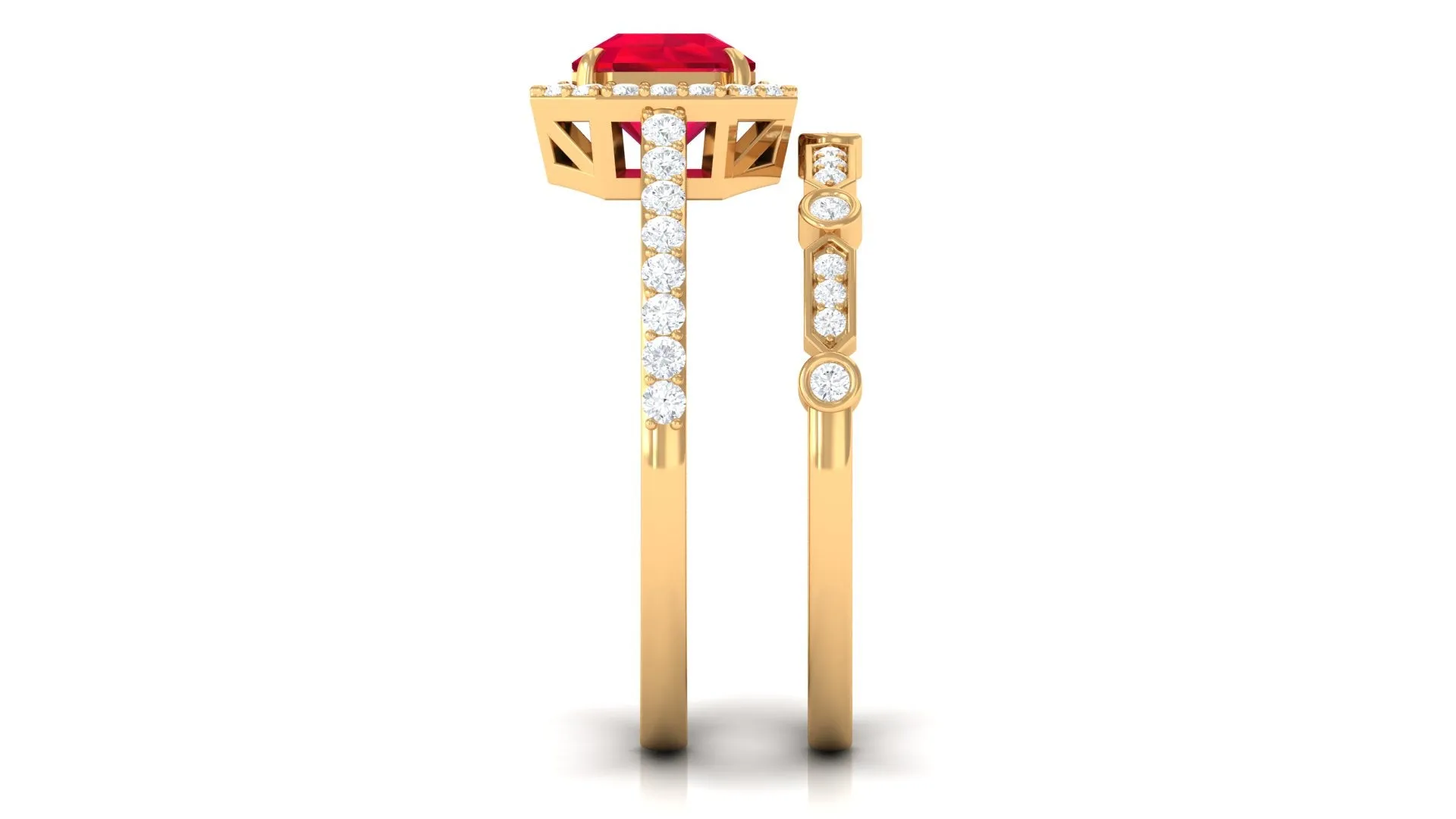 Asscher Created Ruby Stackable Ring Set