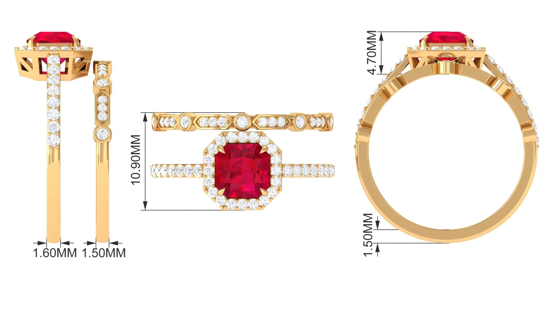 Asscher Created Ruby Stackable Ring Set