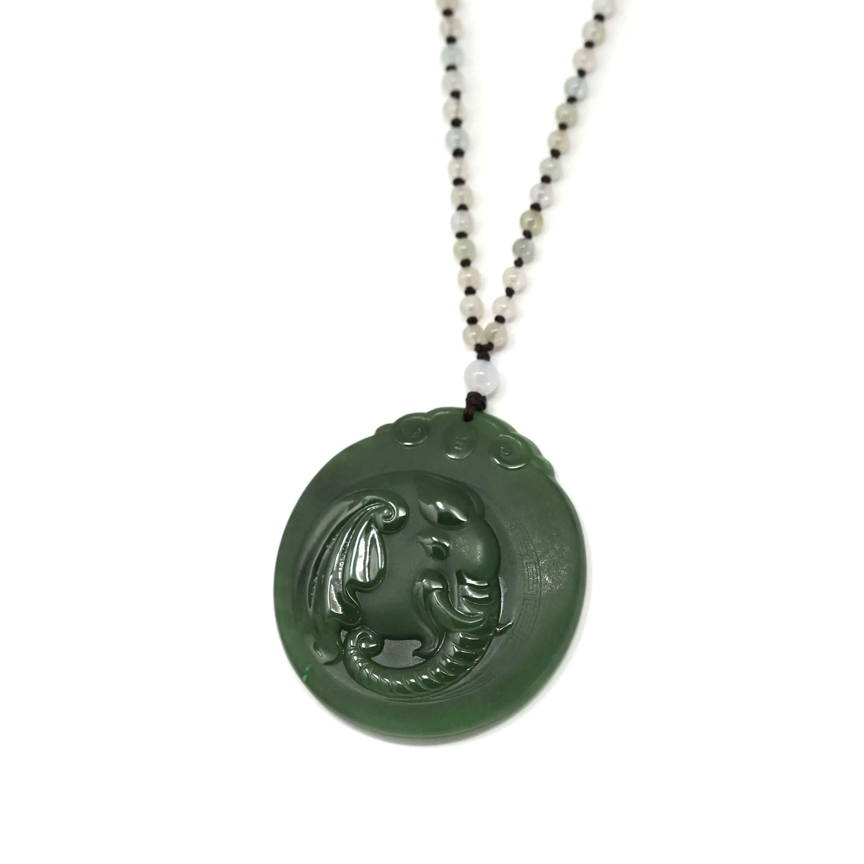 Baikalla™ "Lucky Jade Elephant" Nephrite Jade Necklace With Natural Jadeite Beads Necklace