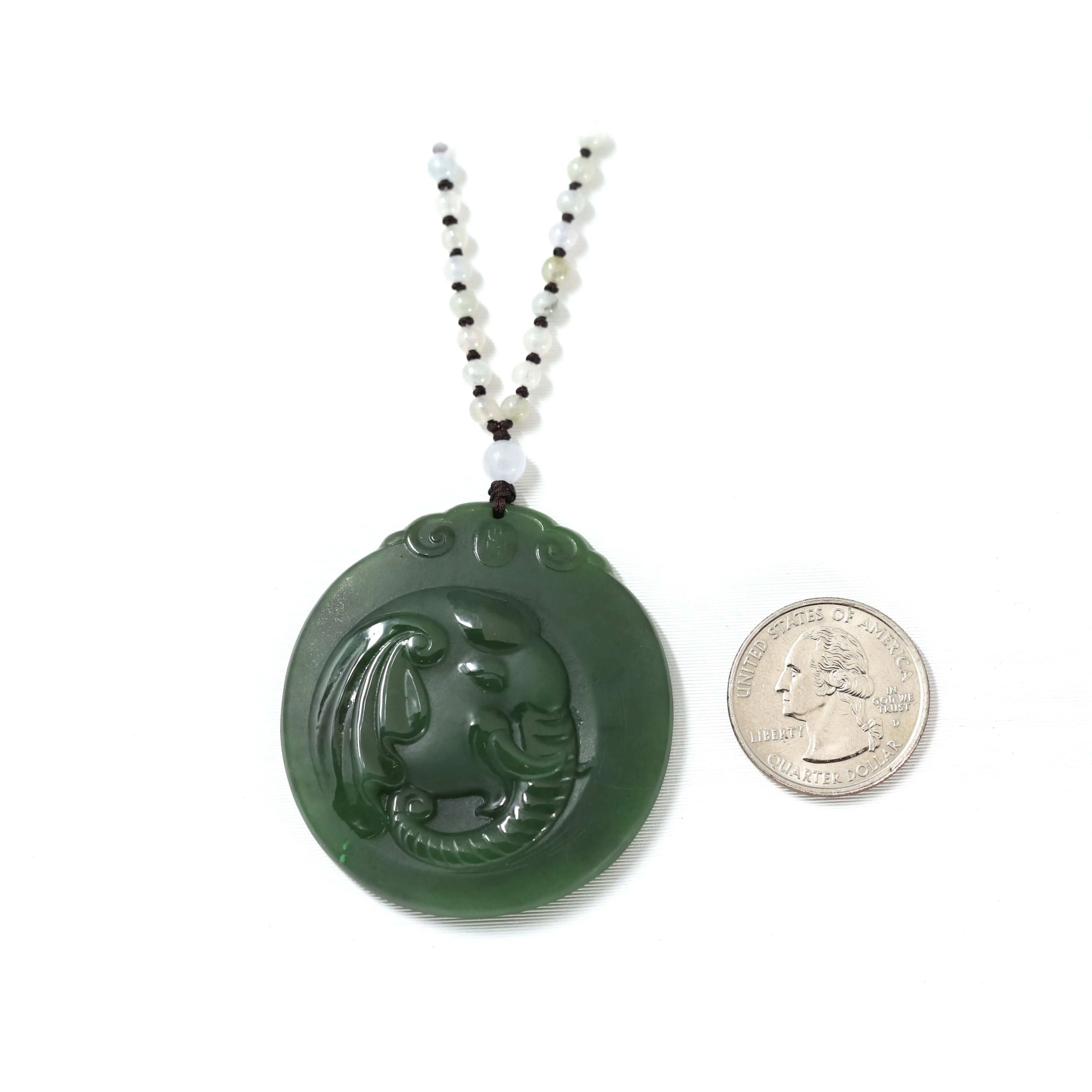 Baikalla™ "Lucky Jade Elephant" Nephrite Jade Necklace With Natural Jadeite Beads Necklace