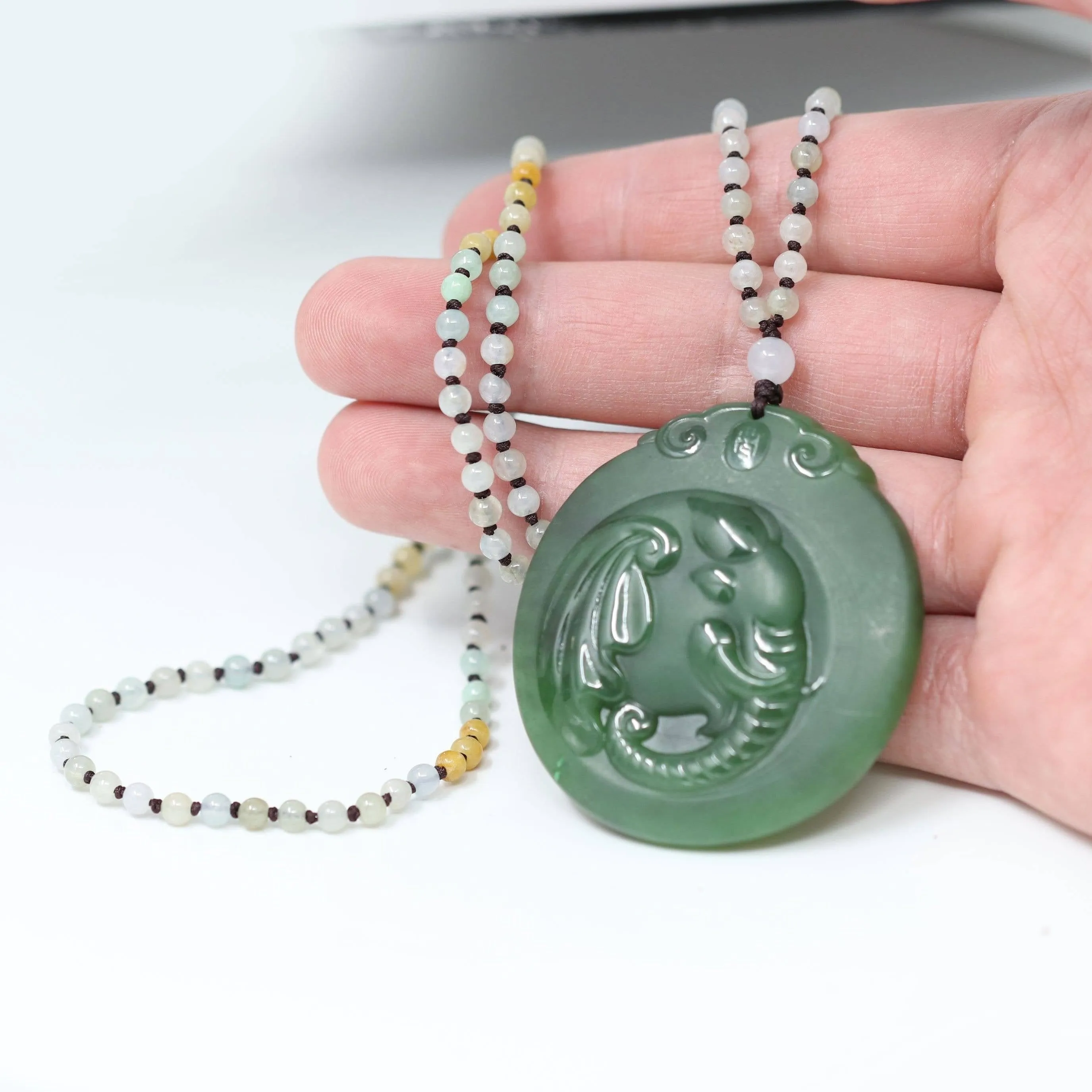 Baikalla™ "Lucky Jade Elephant" Nephrite Jade Necklace With Natural Jadeite Beads Necklace