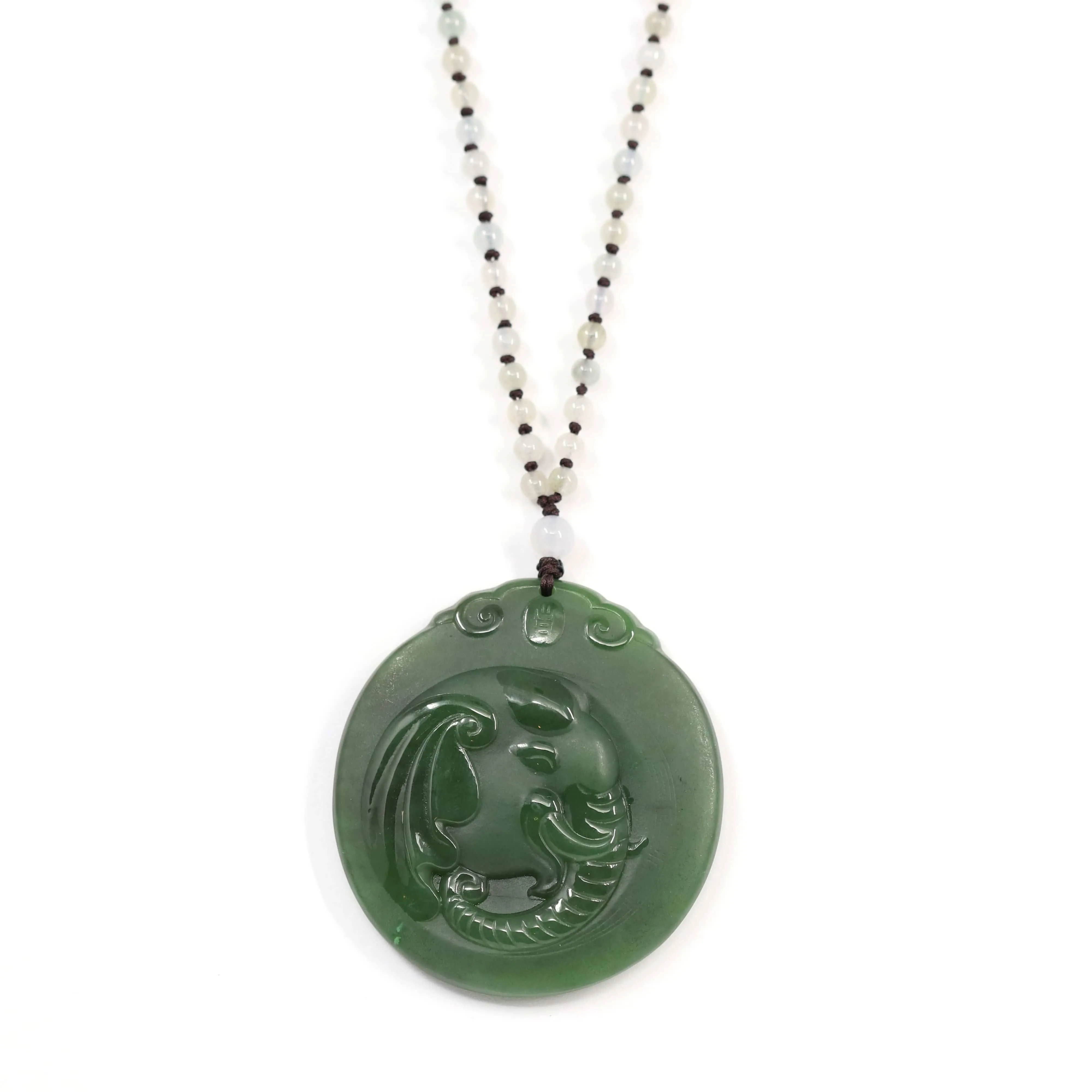 Baikalla™ "Lucky Jade Elephant" Nephrite Jade Necklace With Natural Jadeite Beads Necklace