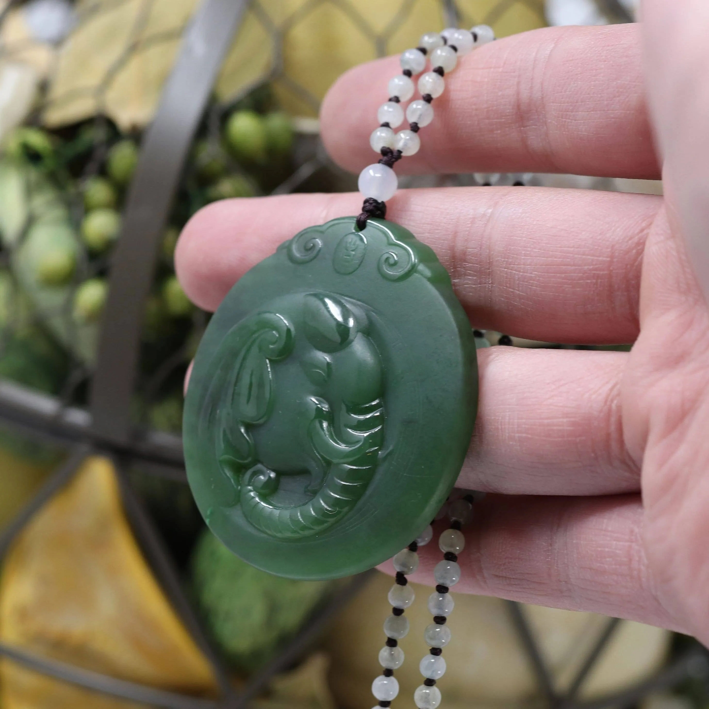 Baikalla™ "Lucky Jade Elephant" Nephrite Jade Necklace With Natural Jadeite Beads Necklace