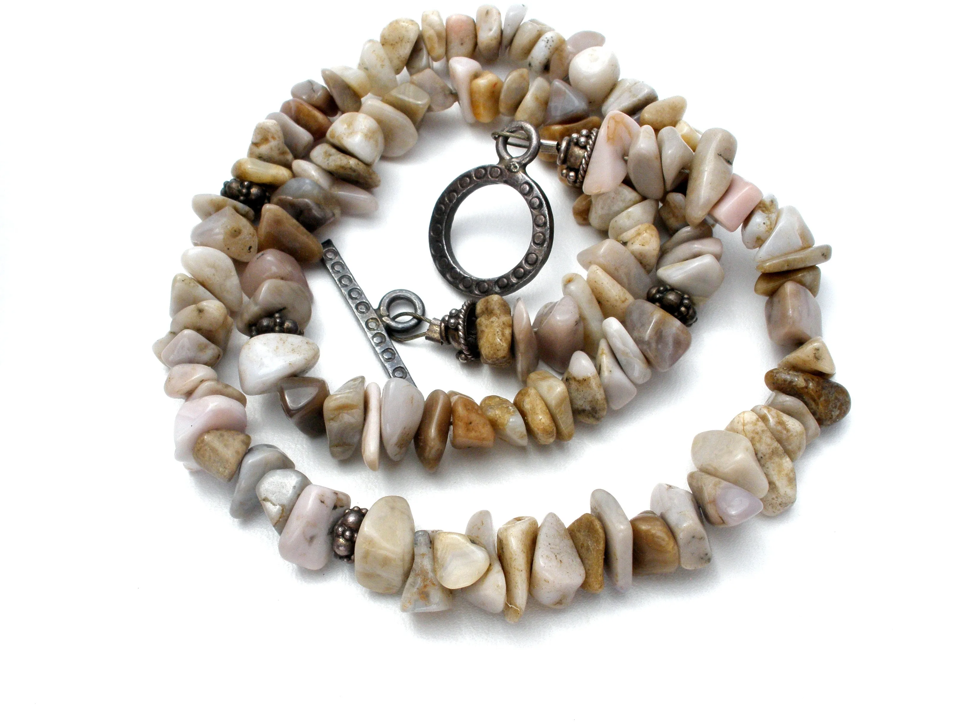 Beige Agate Nugget Gemstone Bead Necklace 16.5"