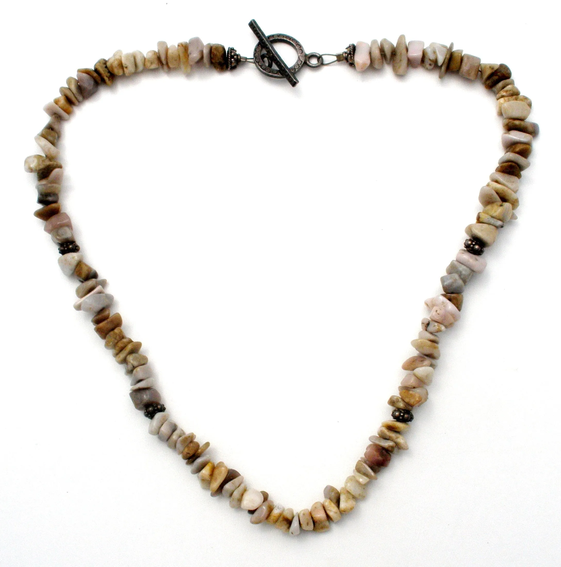 Beige Agate Nugget Gemstone Bead Necklace 16.5"